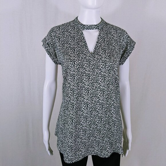 Express Animal Print Keyhole Blouse Top Women's Size Small Black and White - Picture 1 of 5
